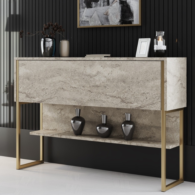 Μπουφές Αντίπαρος 40 χρώμα travertine - χρυσό 120x30x80εκ.