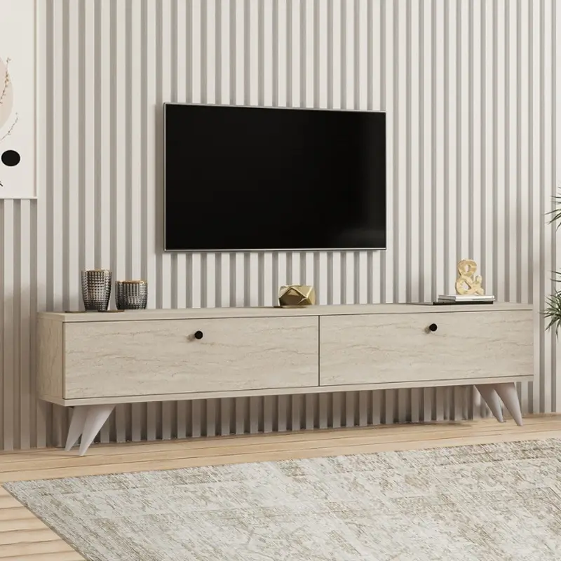 Έπιπλο τηλεόρασης Ικαρία 11 χρώμα travertine 160x25x35εκ.