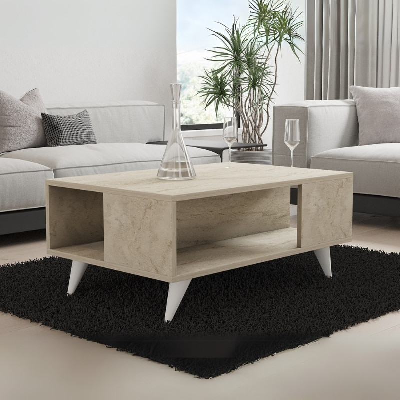 Τραπεζάκι σαλονιού Ολυμπία 19 χρώμα travertine 90x60x39,5εκ.