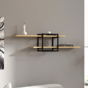 Ραφιέρα τοίχου Mone χρώμα sapphire oak – μαύρο 120x18x30εκ.