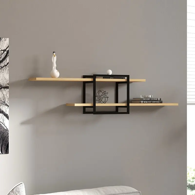 Ραφιέρα τοίχου Ιθάκη 94 χρώμα sapphire oak - μαύρο 120x18x30εκ.
