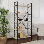Βιβλιοθήκη Πόρος 50 χρώμα travertine – μαύρο 90×33,5×180εκ.