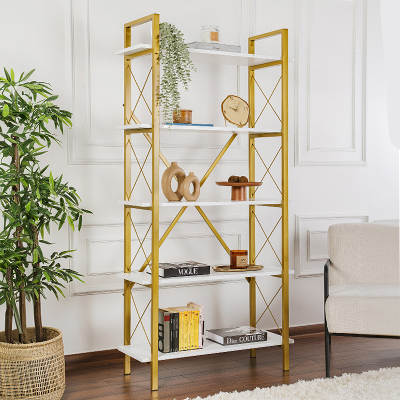 Βιβλιοθήκη Πόρος 50 χρώμα λευκό - χρυσό 90x33,5x180εκ.