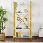 Βιβλιοθήκη Πόρος 50 χρώμα λευκό – χρυσό 90×33,5×180εκ. – εικόνα 2