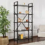 Βιβλιοθήκη Πόρος 50 χρώμα black wood 90×33,5×180εκ.