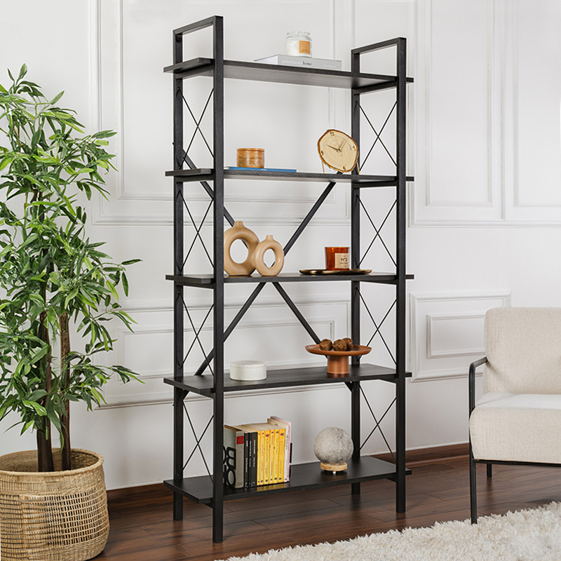 Βιβλιοθήκη Πόρος 50 χρώμα black wood 90x33,5x180εκ.