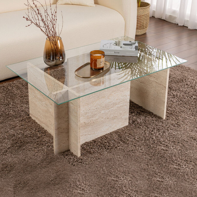 Τραπεζάκι σαλονιού Vetrino γυάλινο χρώμα travertine 105x65x40εκ.