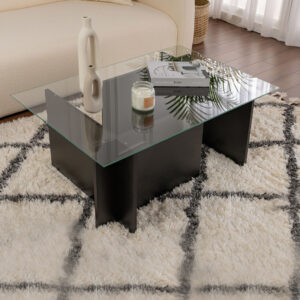Τραπεζάκι σαλονιού Vetrino γυάλινο χρώμα black wood 105x65x40εκ.