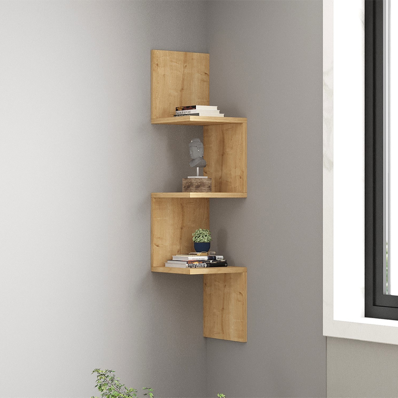 Ραφιέρα τοίχου γωνιακή Κέρκυρα 16 χρώμα sapphire oak 25x25x105,4εκ.