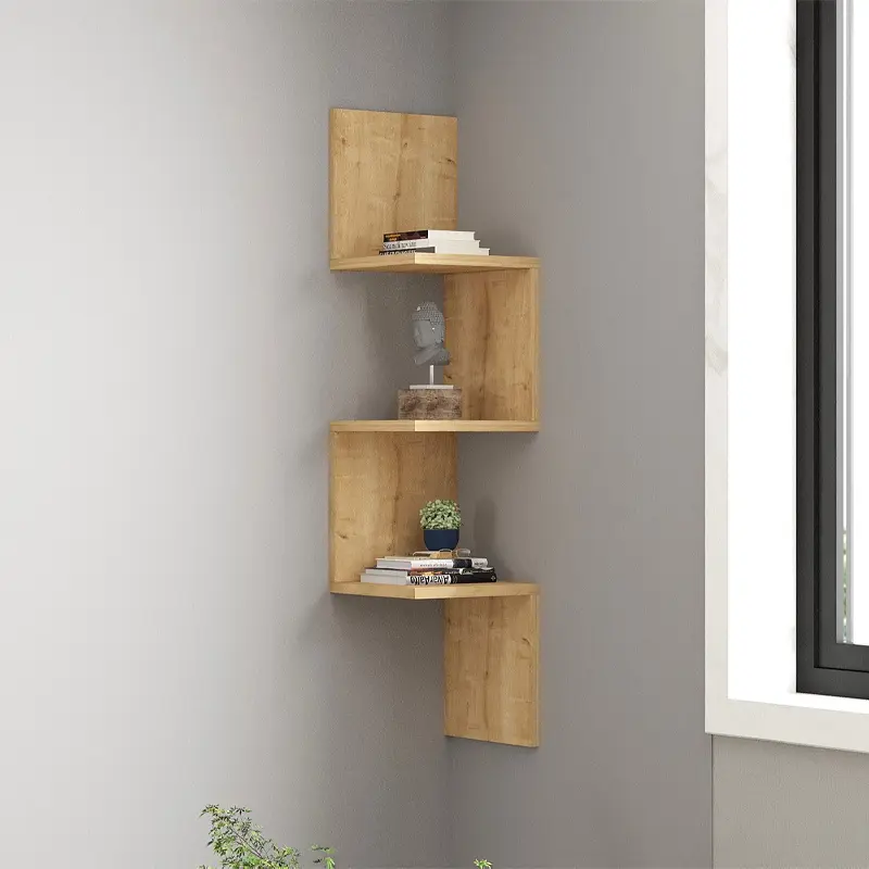 Ραφιέρα τοίχου γωνιακή Κέρκυρα 16 χρώμα sapphire oak 25x25x105,4εκ.