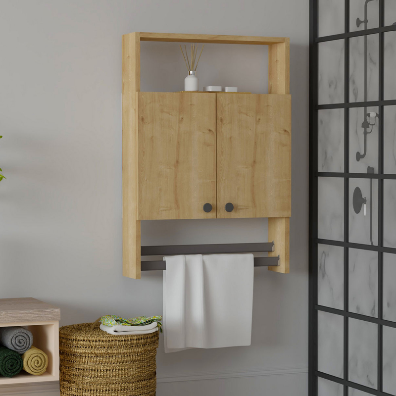 Ντουλάπι μπάνιου επιτοίχιο Άνδρος 29 χρώμα sapphire oak 60x15x87εκ.