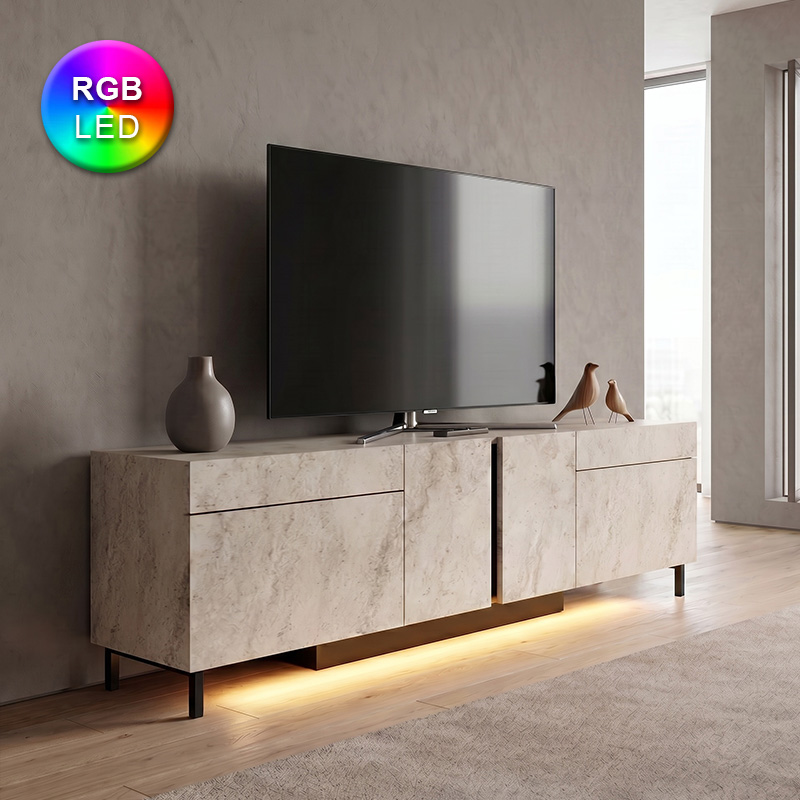 Έπιπλο τηλεόρασης Πάρος 77 με Led Rgb χρώμα travertine 180x32x50εκ.