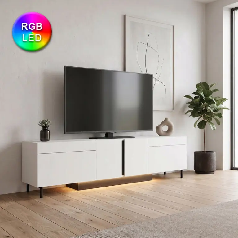 Έπιπλο τηλεόρασης Πάρος 77 με Led Rgb χρώμα λευκό 180x32x50εκ.