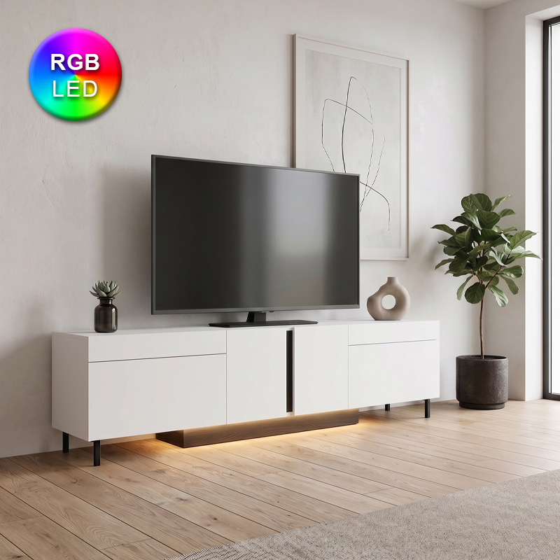 Έπιπλο τηλεόρασης Πάρος 77 με Led Rgb χρώμα λευκό 180x32x50εκ.