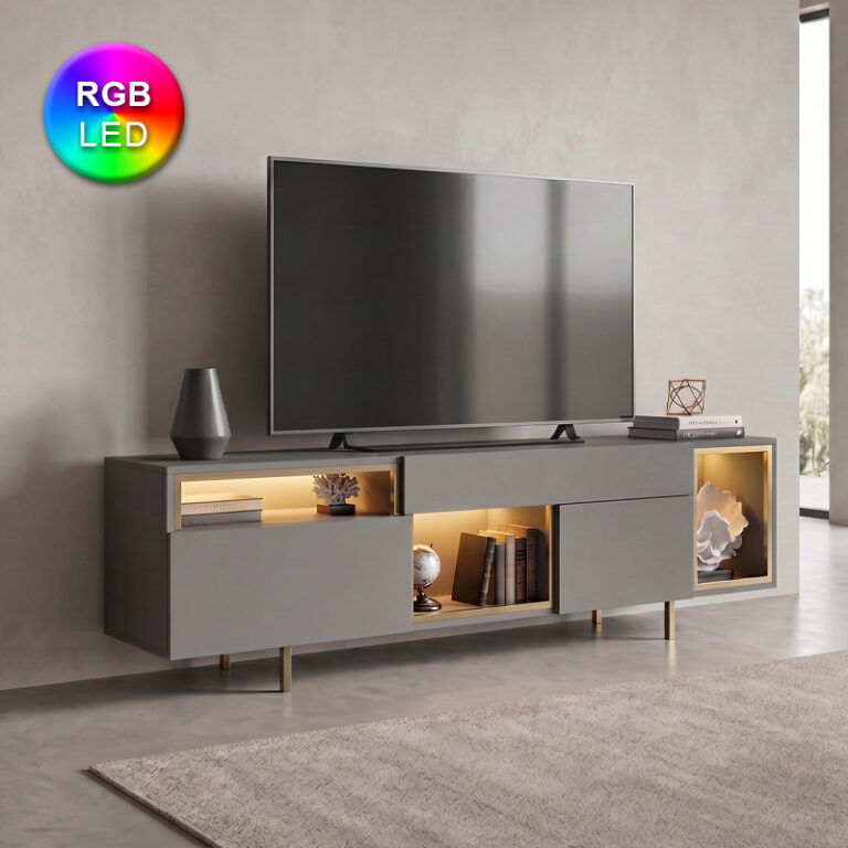 Έπιπλο τηλεόρασης Norm με Led Rgb χρώμα ανθρακί – χρυσό 180x32x55εκ.