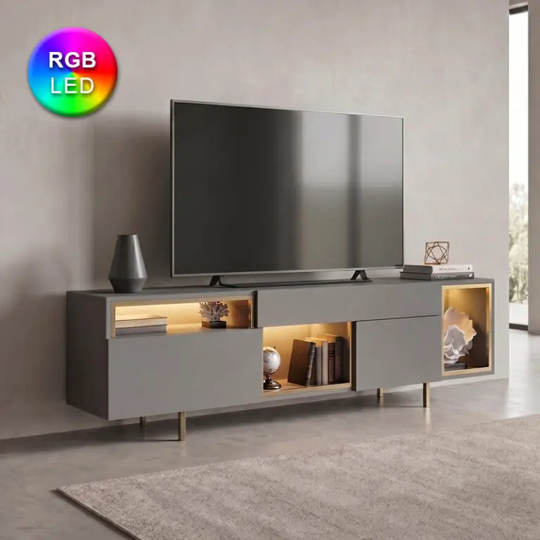 Έπιπλο τηλεόρασης Καστελόριζο 84 με Led Rgb χρώμα ανθρακί – χρυσό 180x32x55εκ.