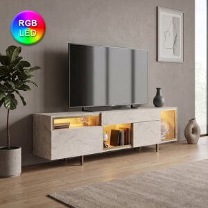 Έπιπλο τηλεόρασης Norm με Led Rgb χρώμα travertine - χρυσό 180x32x55εκ.