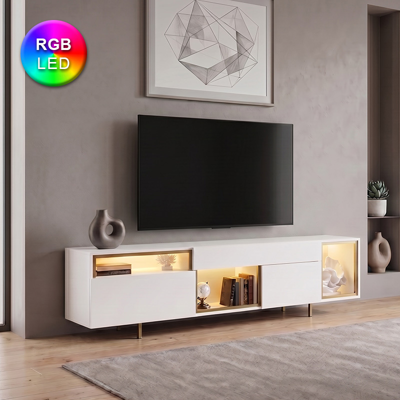 Έπιπλο τηλεόρασης Καστελόριζο 84 με Led Rgb χρώμα λευκό - χρυσό 180x32x55εκ.