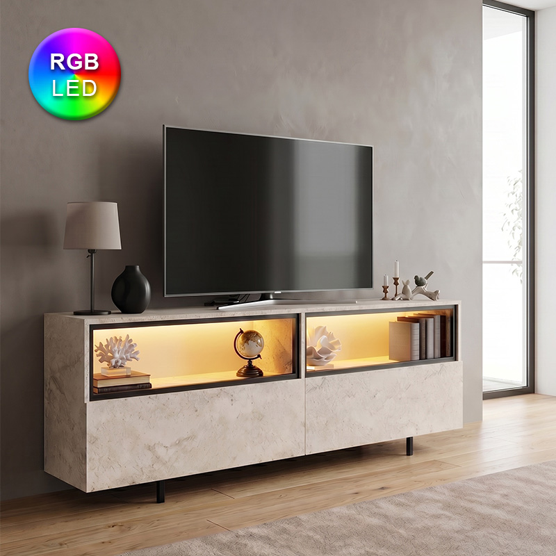 Έπιπλο τηλεόρασης Θάσος 60 με Led Rgb χρώμα travertine 180x32x67εκ.