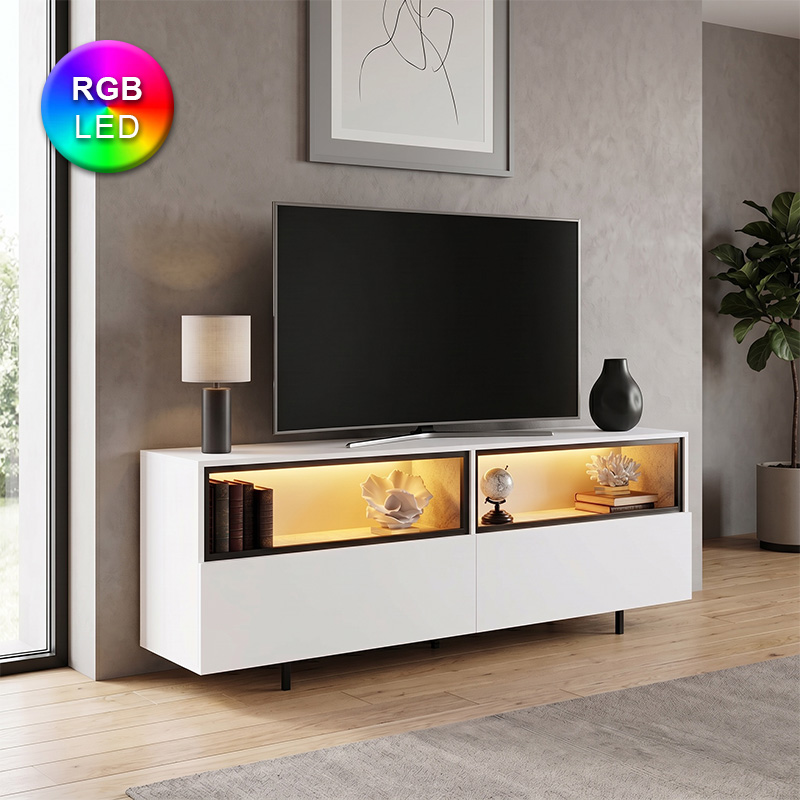 Έπιπλο τηλεόρασης Θάσος 60 με Led Rgb χρώμα λευκό 180x32x67εκ.
