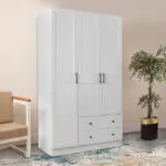 Ντουλάπα ρούχων Ψαρά 86 τρίφυλλη με συρτάρια χρώμα λευκό 105x50x182εκ. – εικόνα 4