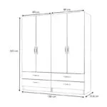 Ντουλάπα ρούχων Ανάφη 44 τετράφυλλη με συρτάρια χρώμα καρυδί 160×51,8×181εκ. – εικόνα 5