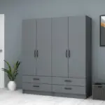 Ντουλάπα ρούχων Ανάφη 44 τετράφυλλη με συρτάρια χρώμα ανθρακί 160×51,8×181εκ. – εικόνα 3