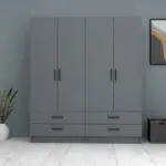 Ντουλάπα ρούχων Ανάφη 44 τετράφυλλη με συρτάρια χρώμα ανθρακί 160×51,8×181εκ. – εικόνα 4