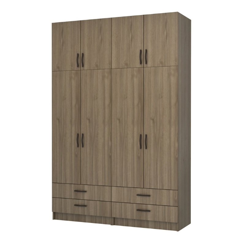 Ντουλάπα ρούχων Ανάφη 44 τετράφυλλη με πατάρι και συρτάρια χρώμα καρυδί 160x51,8x240εκ.