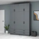 Ντουλάπα ρούχων Ανάφη 44 τετράφυλλη με πατάρι και συρτάρια χρώμα ανθρακί 160×51,8×240εκ. – εικόνα 4