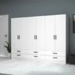 Ντουλάπα ρούχων Ανάφη 44 εξάφυλλη με συρτάρια χρώμα λευκό 240×51,8×181εκ. – εικόνα 4