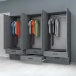 Ντουλάπα ρούχων Ανάφη 44 εξάφυλλη με συρτάρια χρώμα ανθρακί 240×51,8×181εκ. – εικόνα 2