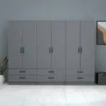 Ντουλάπα ρούχων Ανάφη 44 εξάφυλλη με συρτάρια χρώμα ανθρακί 240×51,8×181εκ. – εικόνα 5