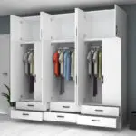 Ντουλάπα ρούχων Ανάφη 44 εξάφυλλη με πατάρι και συρτάρια χρώμα λευκό 240×51,8×240εκ. – εικόνα 2