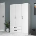 Ντουλάπα ρούχων Ανάφη 44 τρίφυλλη με συρτάρια χρώμα λευκό 120×51,8×181εκ. – εικόνα 4