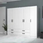 Ντουλάπα ρούχων Ανάφη 44 πεντάφυλλη με συρτάρια χρώμα λευκό 200×51,8×181εκ. – εικόνα 4