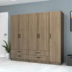 Ντουλάπα ρούχων Ανάφη 44 πεντάφυλλη με συρτάρια χρώμα καρυδί 200×51,8×181εκ. – εικόνα 4
