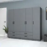 Ντουλάπα ρούχων Ανάφη 44 πεντάφυλλη με συρτάρια χρώμα ανθρακί 200×51,8×181εκ. – εικόνα 4