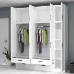 Ντουλάπα ρούχων Ανάφη 44 πεντάφυλλη με πατάρι και συρτάρια χρώμα λευκό 200×51,8×240εκ. – εικόνα 2