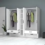 Ντουλάπα ρούχων Ανάφη 44 πεντάφυλλη με συρτάρια χρώμα λευκό 200×51,8×181εκ. – εικόνα 2