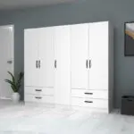 Ντουλάπα ρούχων Ανάφη 44 πεντάφυλλη με συρτάρια χρώμα λευκό 200×51,8×181εκ. – εικόνα 4