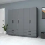 Ντουλάπα ρούχων Ανάφη 44 πεντάφυλλη με συρτάρια χρώμα ανθρακί 200×51,8×181εκ. – εικόνα 4