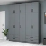 Ντουλάπα ρούχων Ανάφη 44 πεντάφυλλη με πατάρι και συρτάρια χρώμα ανθρακί 200×51,8×240εκ. – εικόνα 4