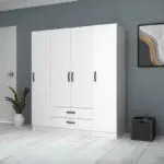 Ντουλάπα ρούχων Ανάφη 44 τετράφυλλη με συρτάρια χρώμα λευκό 160×51,8×181εκ. – εικόνα 4
