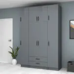 Ντουλάπα ρούχων Ανάφη 44 τετράφυλλη με πατάρι και συρτάρια χρώμα ανθρακί 160×51,8×240εκ. – εικόνα 4