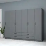 Ντουλάπα ρούχων Ανάφη 44 εξάφυλλη με συρτάρια χρώμα ανθρακί 240×51,8×181εκ. – εικόνα 4
