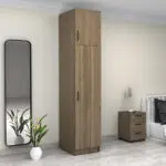 Ντουλάπα ρούχων Θάσος 31 μονόφυλλη με πατάρι χρώμα καρυδί 50x60x240εκ. – εικόνα 4
