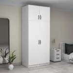 Ντουλάπα ρούχων Θάσος 31 δίφυλλη με πατάρι χρώμα λευκό 100x60x240εκ. – εικόνα 4