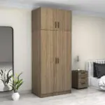 Ντουλάπα ρούχων Θάσος 31 δίφυλλη με πατάρι χρώμα καρυδί 100x60x240εκ. – εικόνα 4
