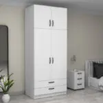 Ντουλάπα ρούχων Θάσος 31 δίφυλλη με πατάρι και συρτάρια χρώμα λευκό 100x60x240εκ. – εικόνα 4